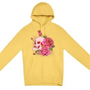 Pink Roses Skull Tattoo  Premium Pullover Hoodie