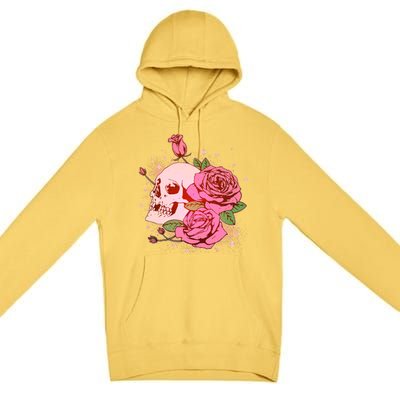 Pink Roses Skull Tattoo  Premium Pullover Hoodie