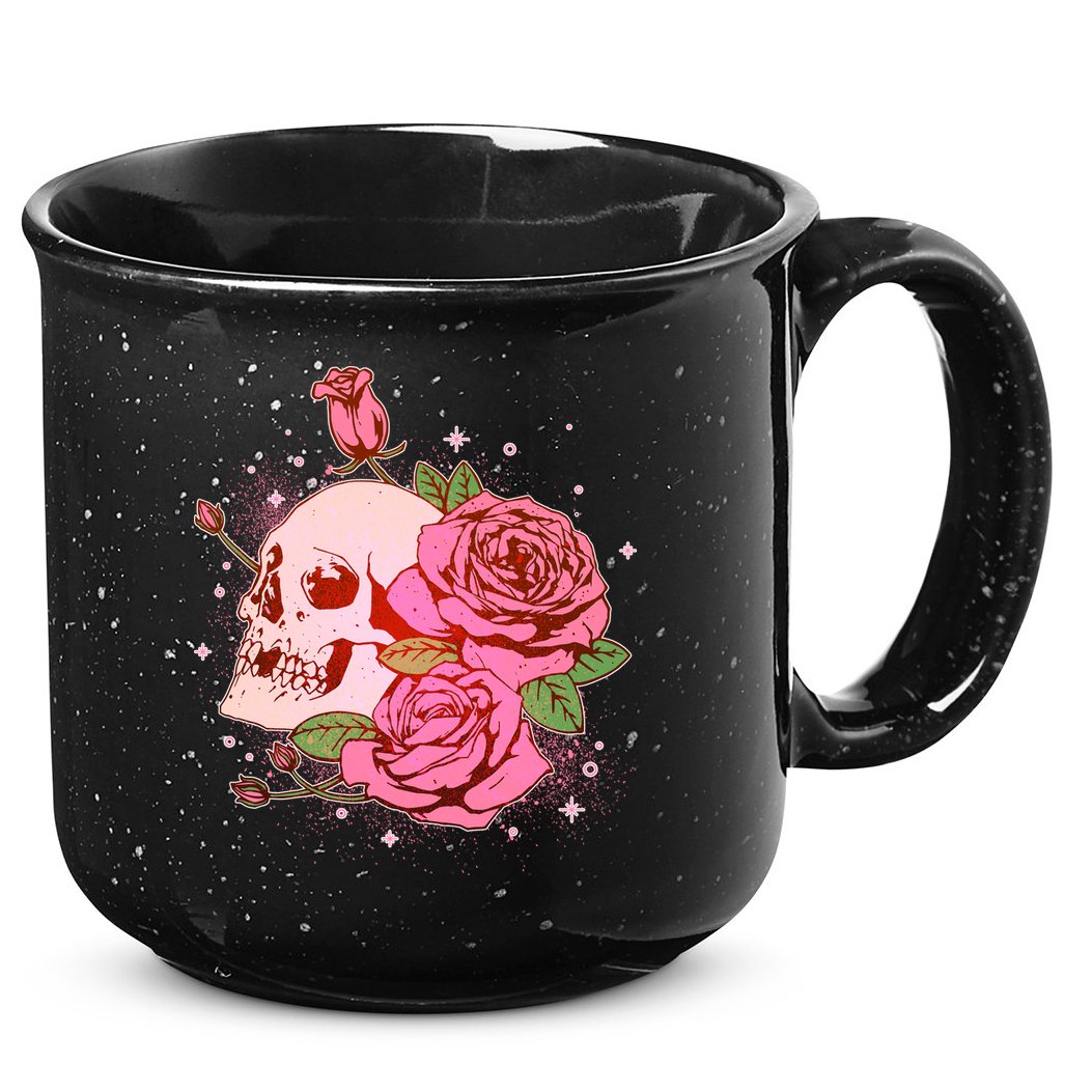 Pink Roses Skull Tattoo  15oz Campfire Ceramic Mug