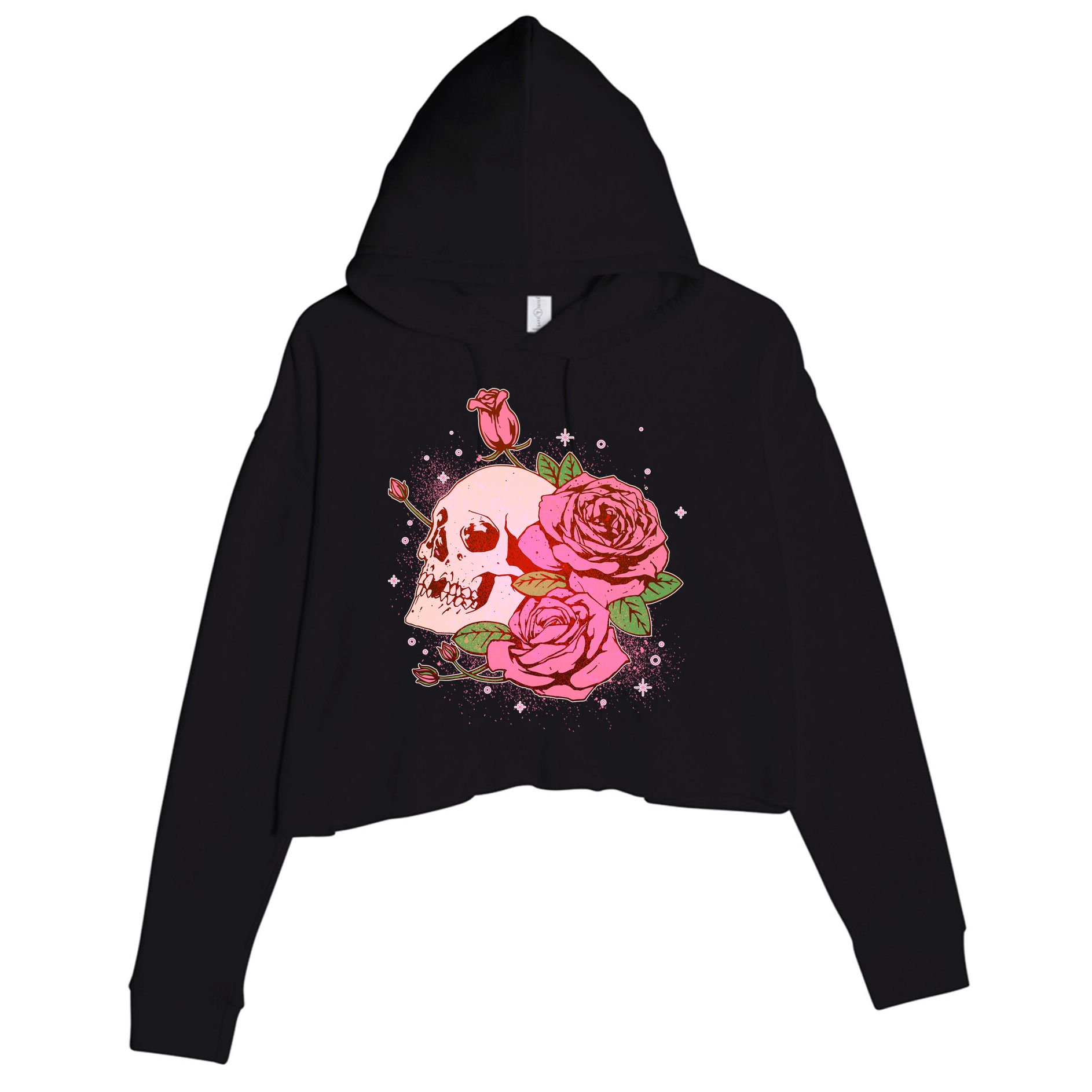 Pink Roses Skull Tattoo  Crop Fleece Hoodie