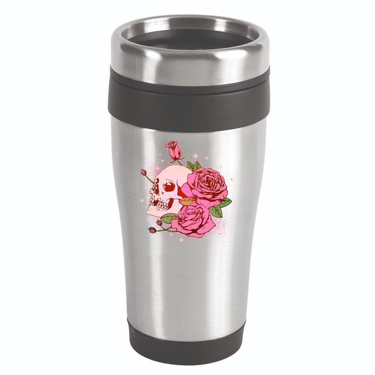 Pink Roses Skull Tattoo  16oz Travel Tumbler