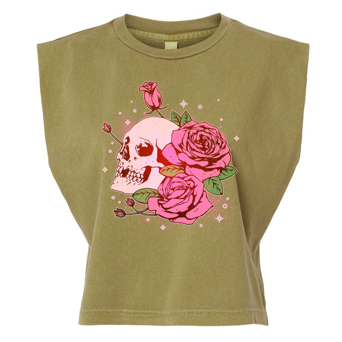 Pink Roses Skull Tattoo  Garment-Dyed Women's Muscle Tee