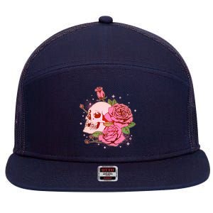 Pink Roses Skull Tattoo  7 Panel Mesh Trucker Snapback Hat