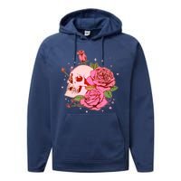 Pink Roses Skull Tattoo  Performance Fleece Hoodie