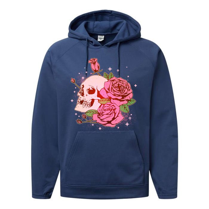 Pink Roses Skull Tattoo  Performance Fleece Hoodie