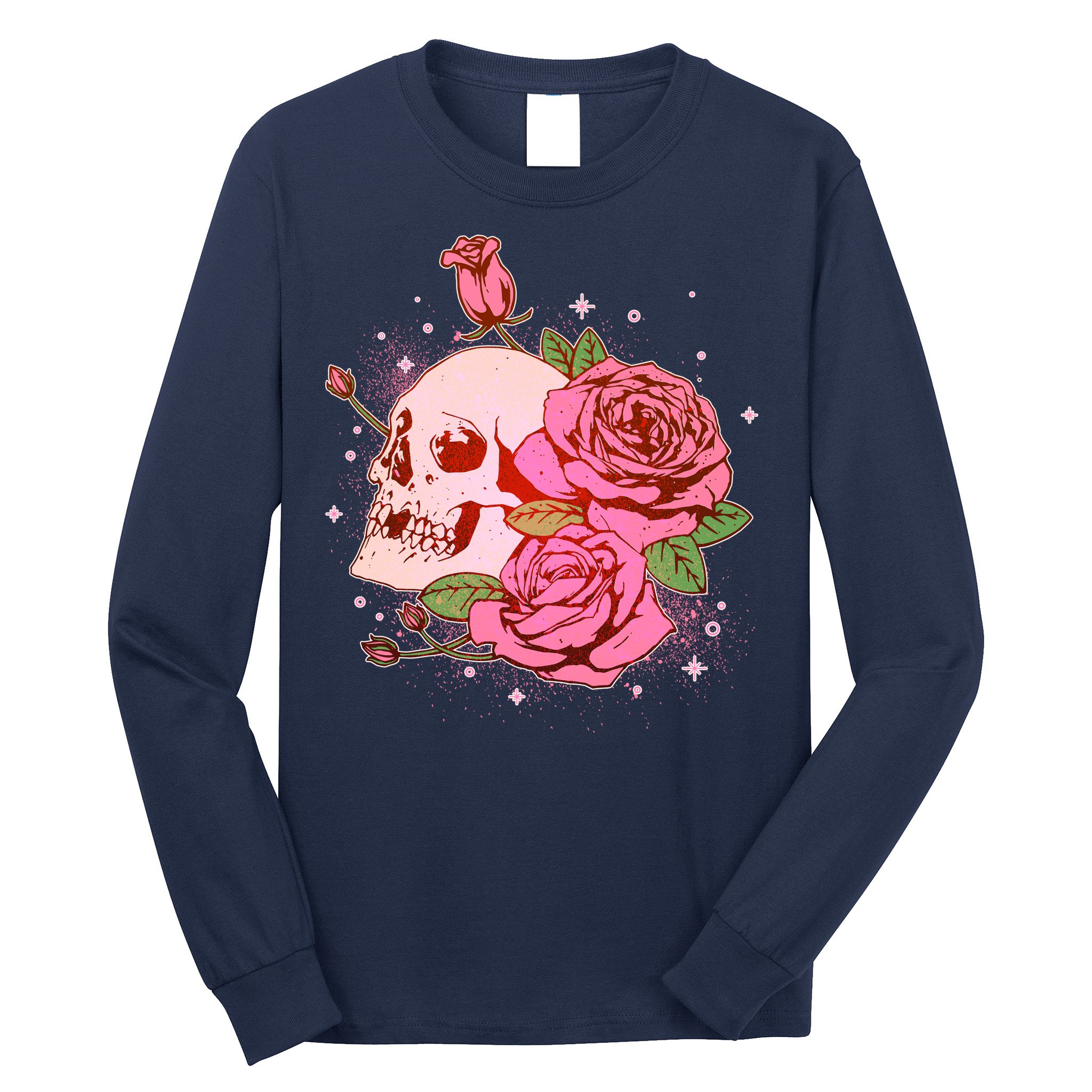 Pink Roses Skull Tattoo  Long Sleeve Shirt
