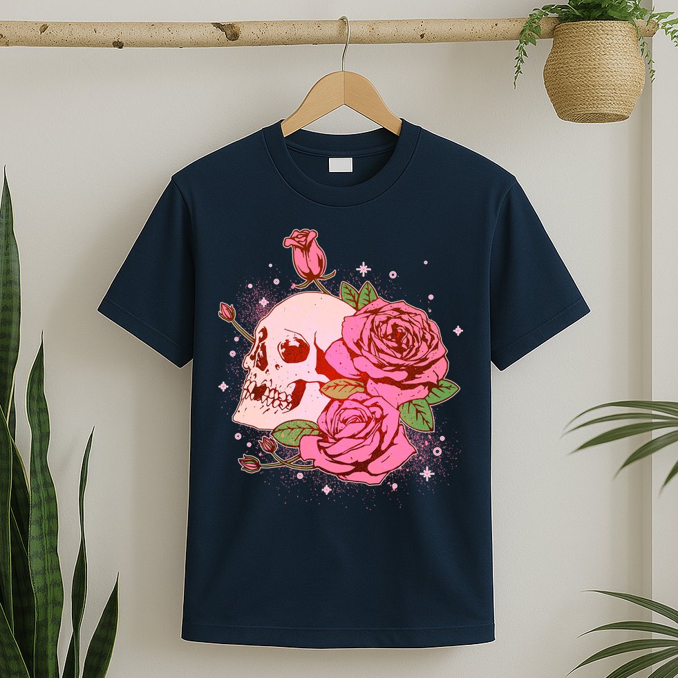 Pink Roses Skull Tattoo  T-Shirt