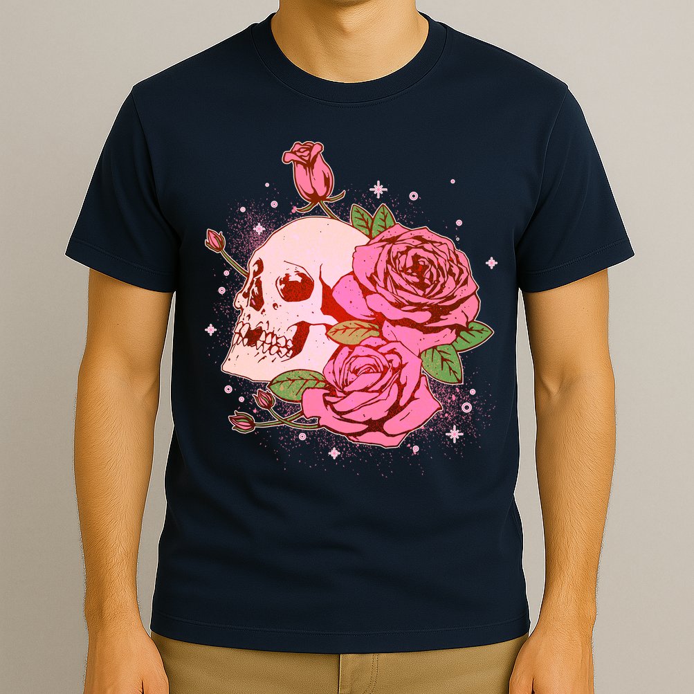 Pink Roses Skull Tattoo  T-Shirt