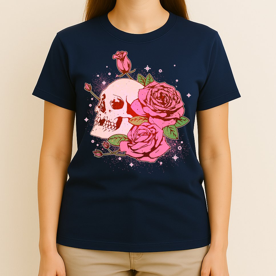 Pink Roses Skull Tattoo  T-Shirt