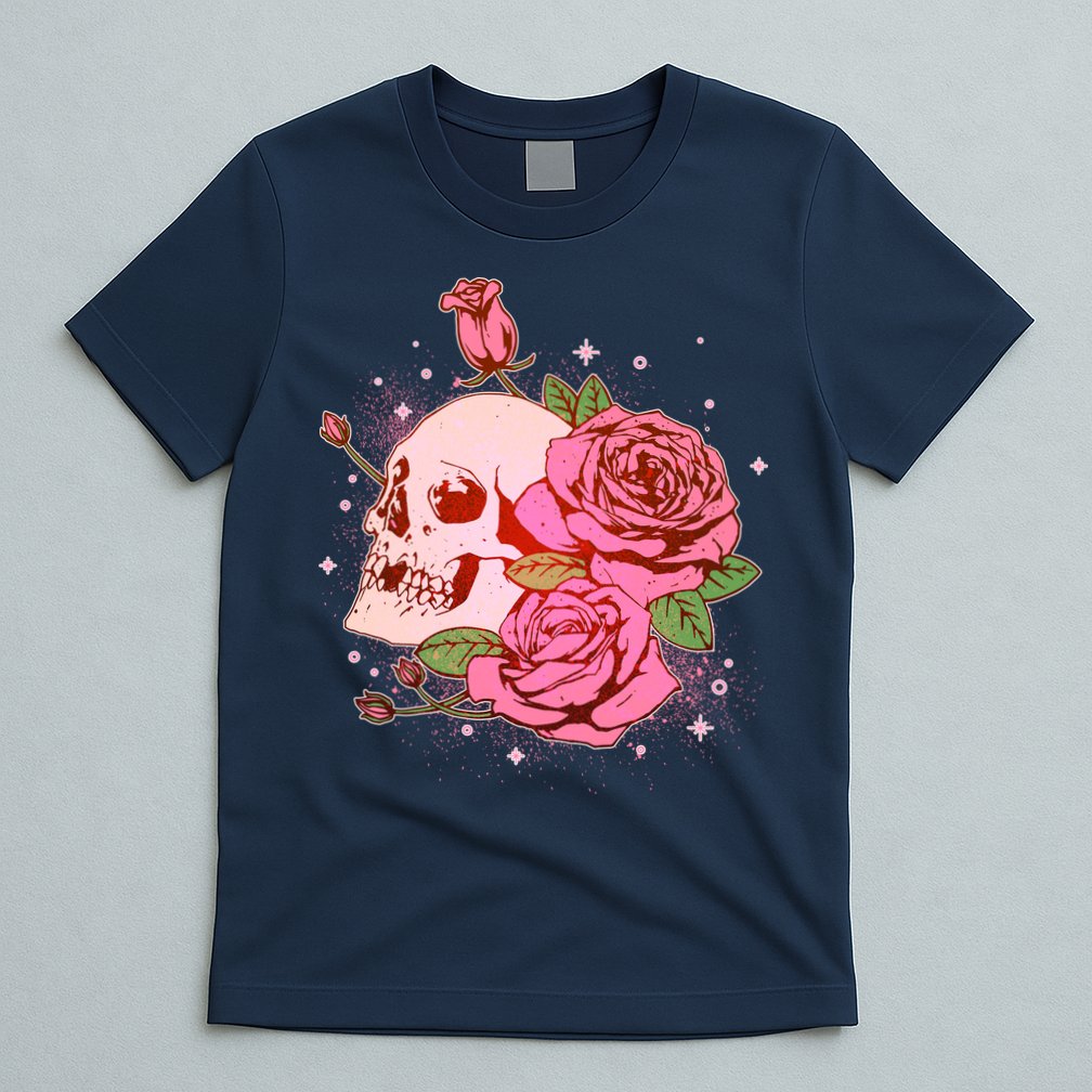 Pink Roses Skull Tattoo  T-Shirt