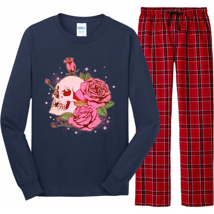 Pink Roses Skull Tattoo  Long Sleeve Pajama Set