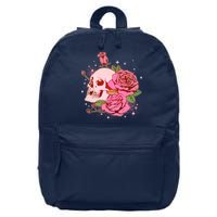 Pink Roses Skull Tattoo  16 in Basic Backpack