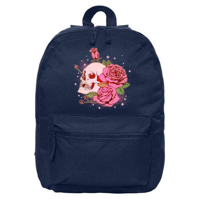 Pink Roses Skull Tattoo  16 in Basic Backpack