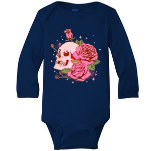 Pink Roses Skull Tattoo  Baby Long Sleeve Bodysuit