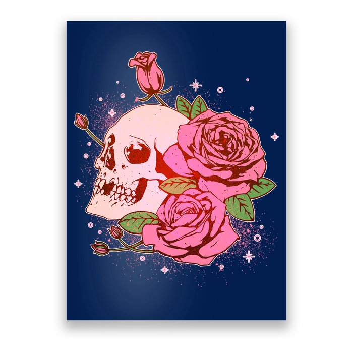 Pink Roses Skull Tattoo  Poster