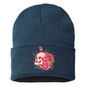 Pink Roses Skull Tattoo  Sustainable Knit Beanie