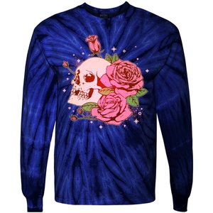 Pink Roses Skull Tattoo  Tie-Dye Long Sleeve Shirt