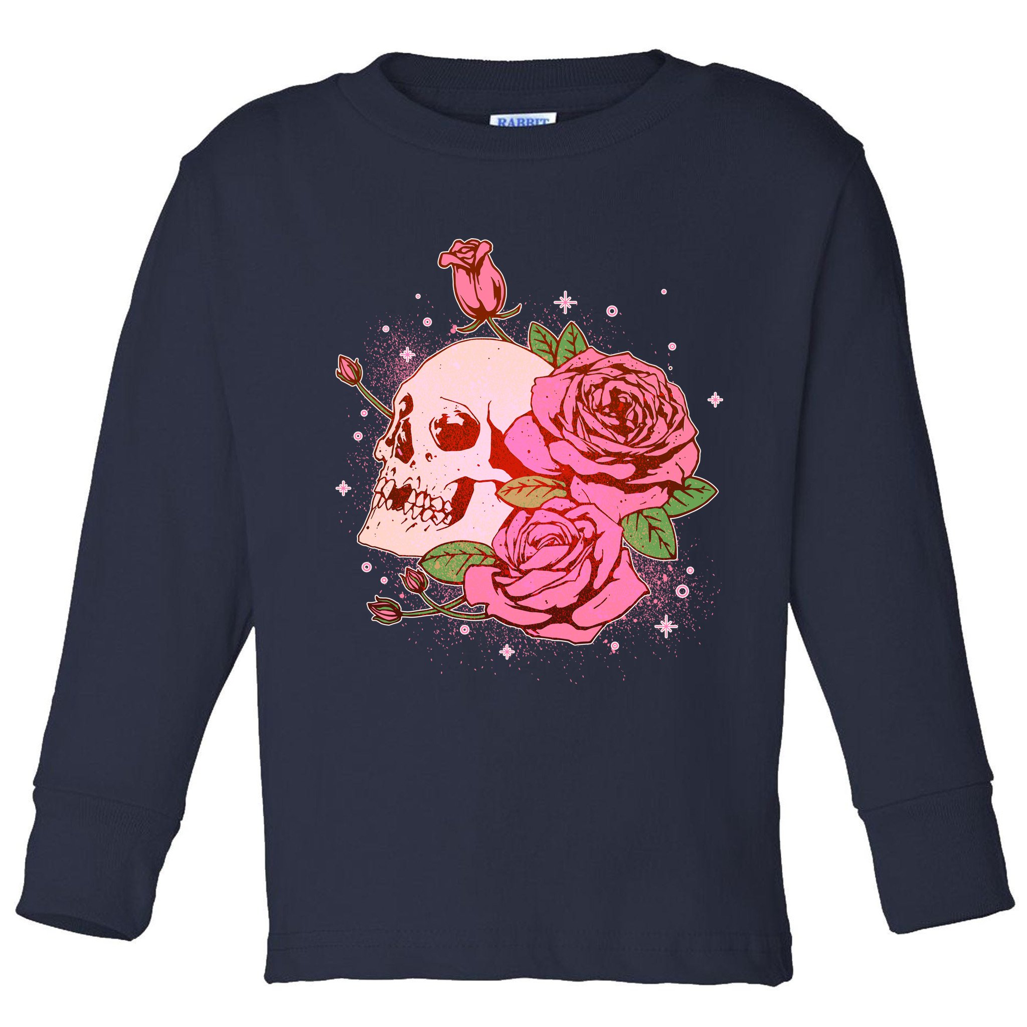 Pink Roses Skull Tattoo  Toddler Long Sleeve Shirt