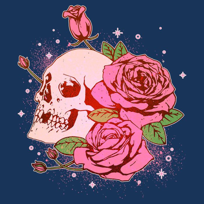 Pink Roses Skull Tattoo  Womens T-Shirt
