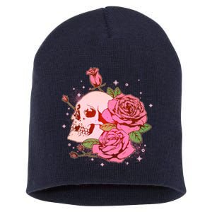 Pink Roses Skull Tattoo  Short Acrylic Beanie