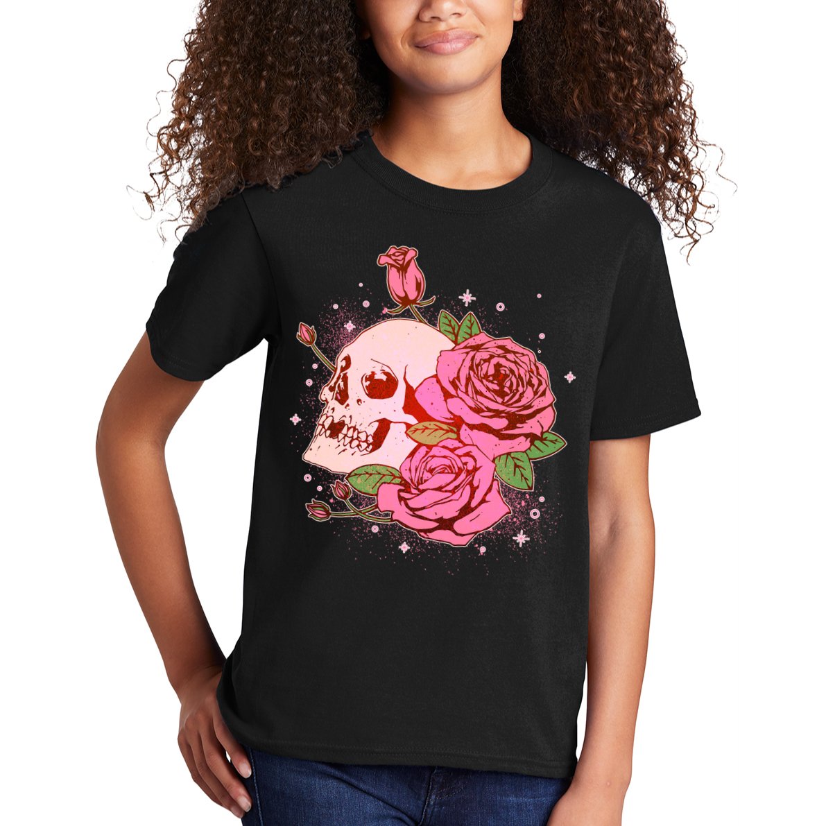 Pink Roses Skull Tattoo  Kids T-Shirt