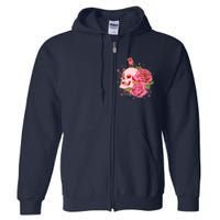 Pink Roses Skull Tattoo  Full Zip Hoodie