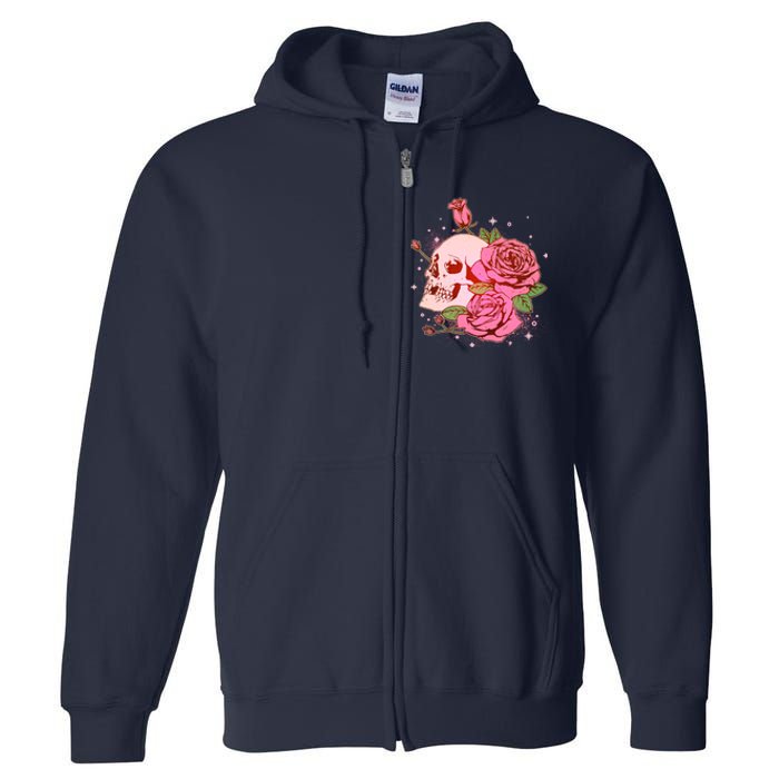 Pink Roses Skull Tattoo  Full Zip Hoodie