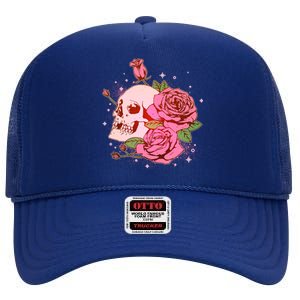 Pink Roses Skull Tattoo  High Crown Mesh Back Trucker Hat