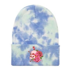 Pink Roses Skull Tattoo  Tie Dye 12in Knit Beanie