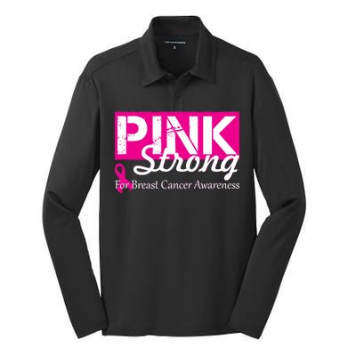 Pink Strong For Breast Cancer Awareness Silk Touch Performance Long Sleeve Polo