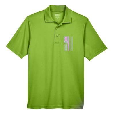 Pink Thin Line Breast Cancer Flag Men's Origin Performance Pique Polo