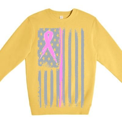 Pink Thin Line Breast Cancer Flag Premium Crewneck Sweatshirt