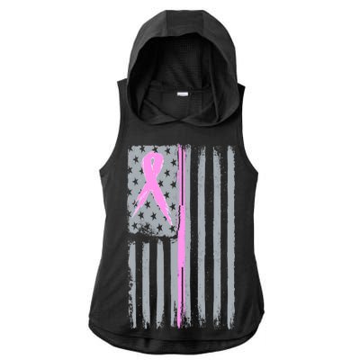 Pink Thin Line Breast Cancer Flag Ladies PosiCharge Tri-Blend Wicking Draft Hoodie Tank