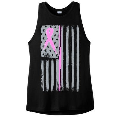 Pink Thin Line Breast Cancer Flag Ladies PosiCharge Tri-Blend Wicking Tank