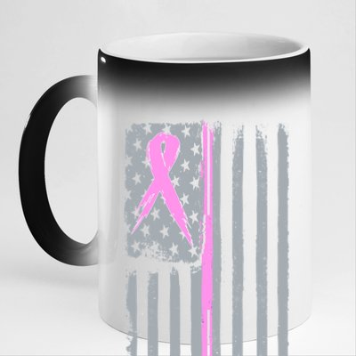 Pink Thin Line Breast Cancer Flag 11oz Black Color Changing Mug