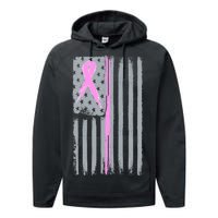 Pink Thin Line Breast Cancer Flag Performance Fleece Hoodie