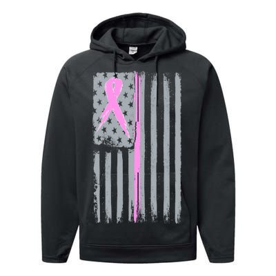 Pink Thin Line Breast Cancer Flag Performance Fleece Hoodie