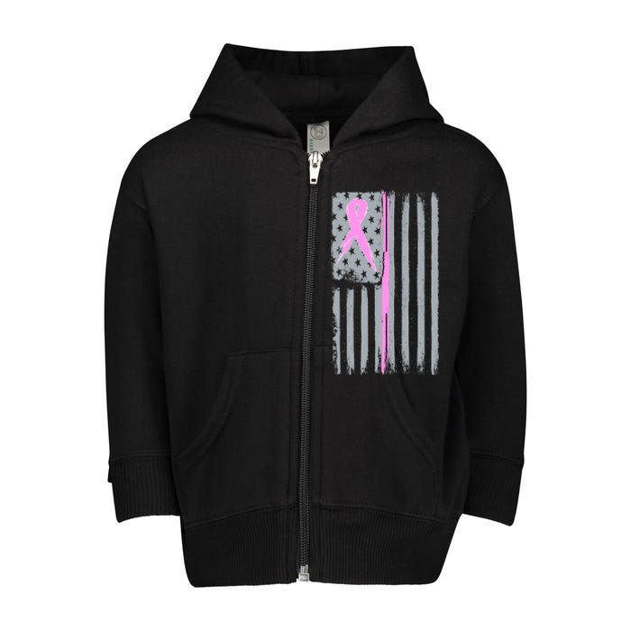 Pink Thin Line Breast Cancer Flag Toddler Zip Fleece Hoodie