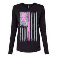 Pink Thin Line Breast Cancer Flag Womens Cotton Relaxed Long Sleeve T-Shirt