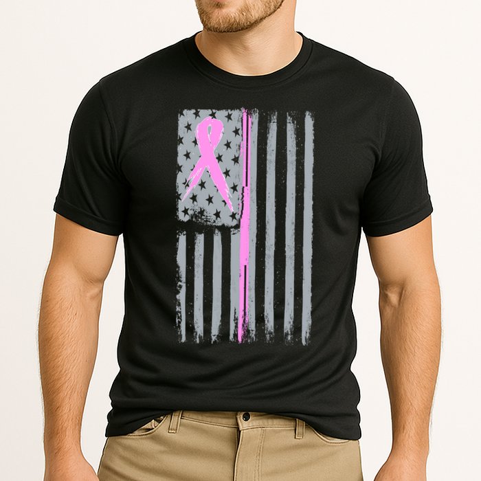 Pink Thin Line Breast Cancer Flag Cooling Performance Crew T-Shirt