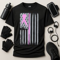 Pink Thin Line Breast Cancer Flag Cooling Performance Crew T-Shirt