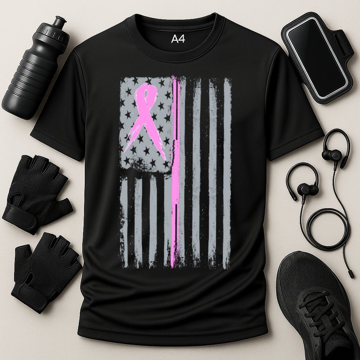 Pink Thin Line Breast Cancer Flag Cooling Performance Crew T-Shirt