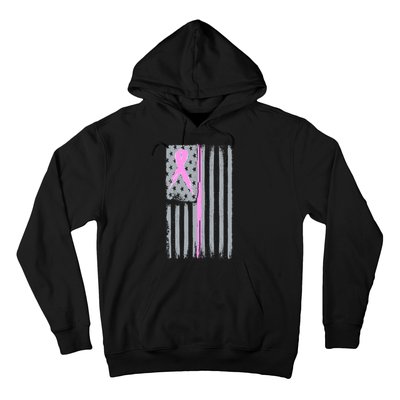 Pink Thin Line Breast Cancer Flag Hoodie