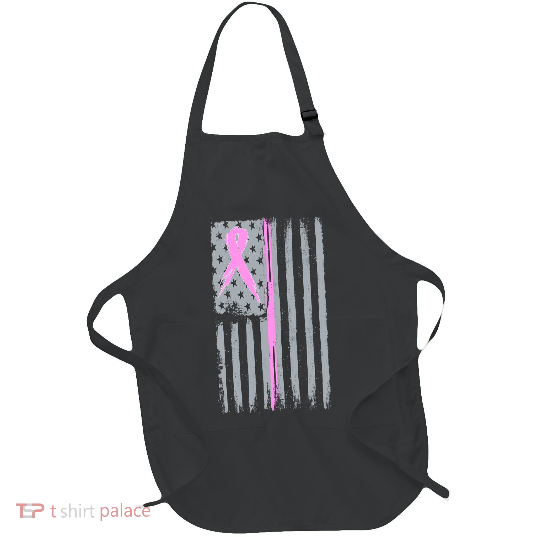 Pink Thin Line Breast Cancer Flag Full-Length Apron With Pockets
