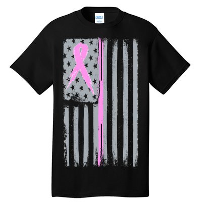 Pink Thin Line Breast Cancer Flag Tall T-Shirt