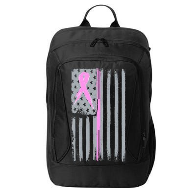 Pink Thin Line Breast Cancer Flag City Backpack