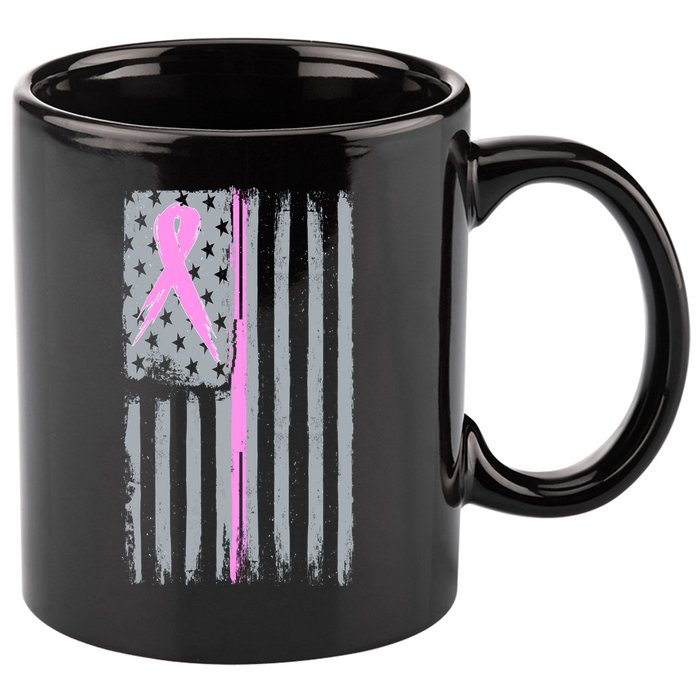 Pink Thin Line Breast Cancer Flag 11oz C Handle Ceramic Mug