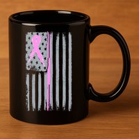 Pink Thin Line Breast Cancer Flag 11oz C Handle Ceramic Mug