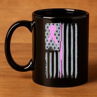 Pink Thin Line Breast Cancer Flag 11oz C Handle Ceramic Mug