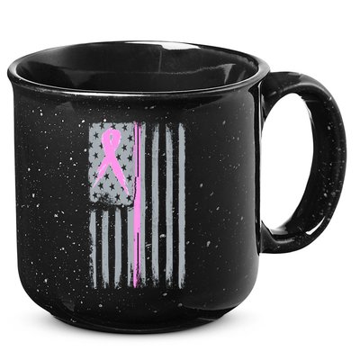 Pink Thin Line Breast Cancer Flag 15oz Campfire Ceramic Mug